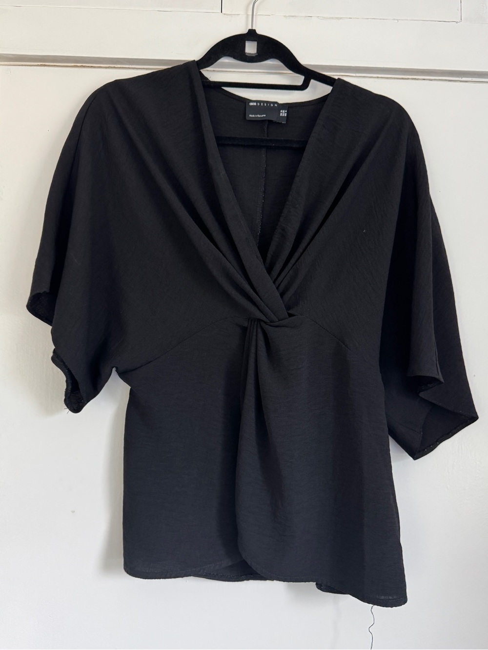 ASOS Black Twist-Knot V-Neck Blouse